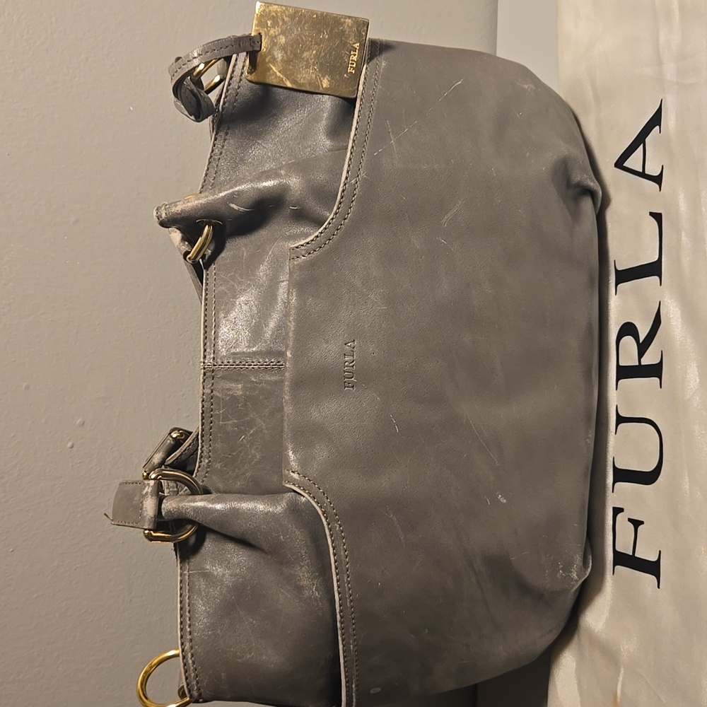 Furla Gray Leather Shoulder Bag